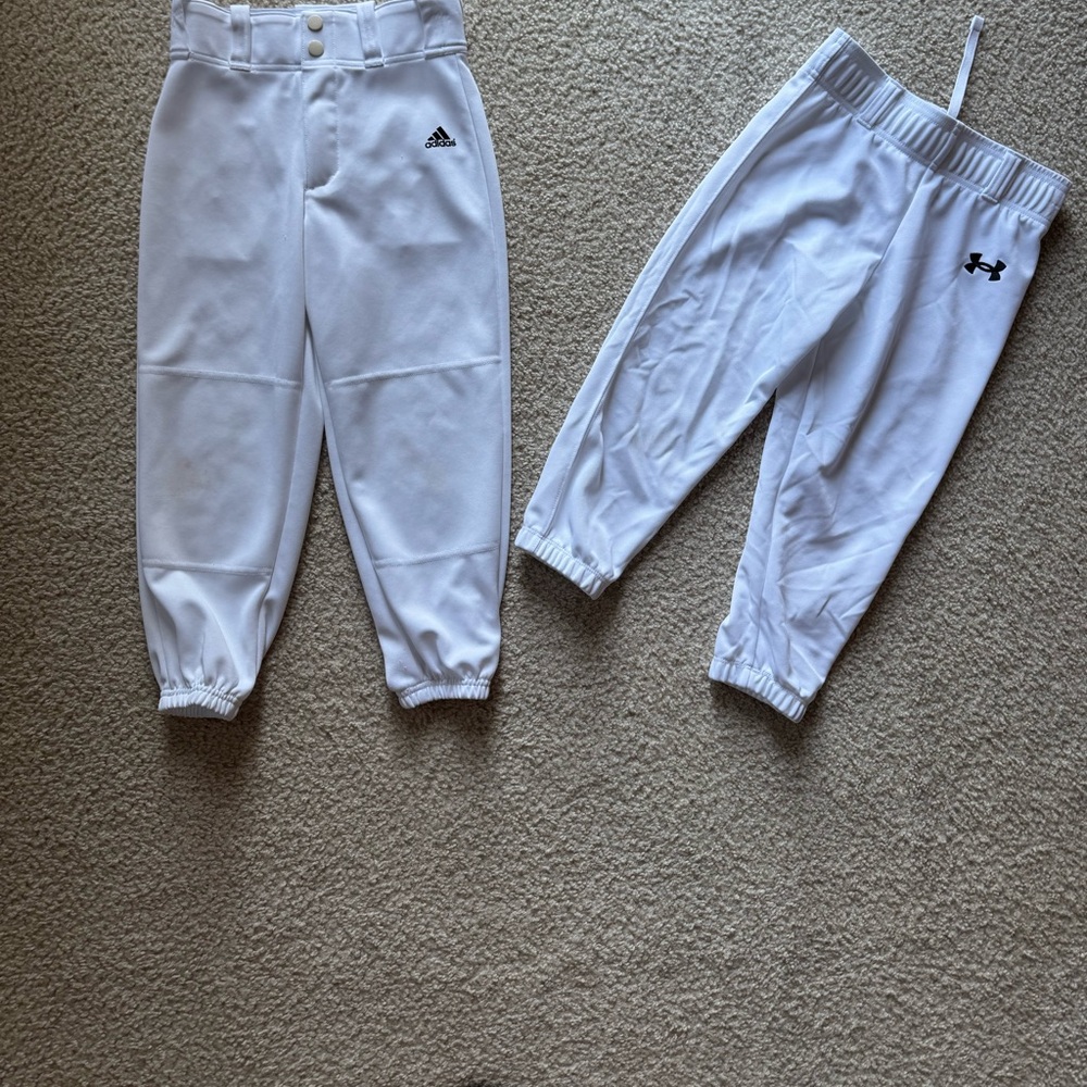 Adidas and Under Armour Kids White Baseball pants